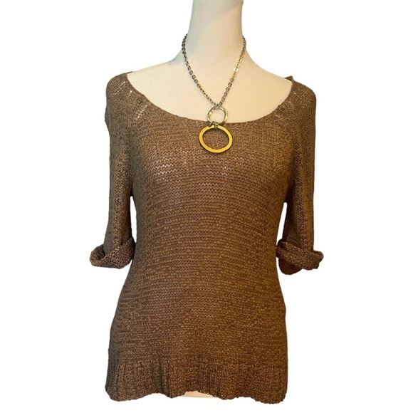 BCBGeneration Sweater Open Weave 3/4 Rolled Sleeve in Light Brown Size XS - Picture 1 of 6